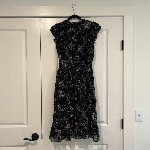 Cece Women's‎ Midi Dress Black with Purple Flowers Feminine Size Large P - Picture 1 of 9